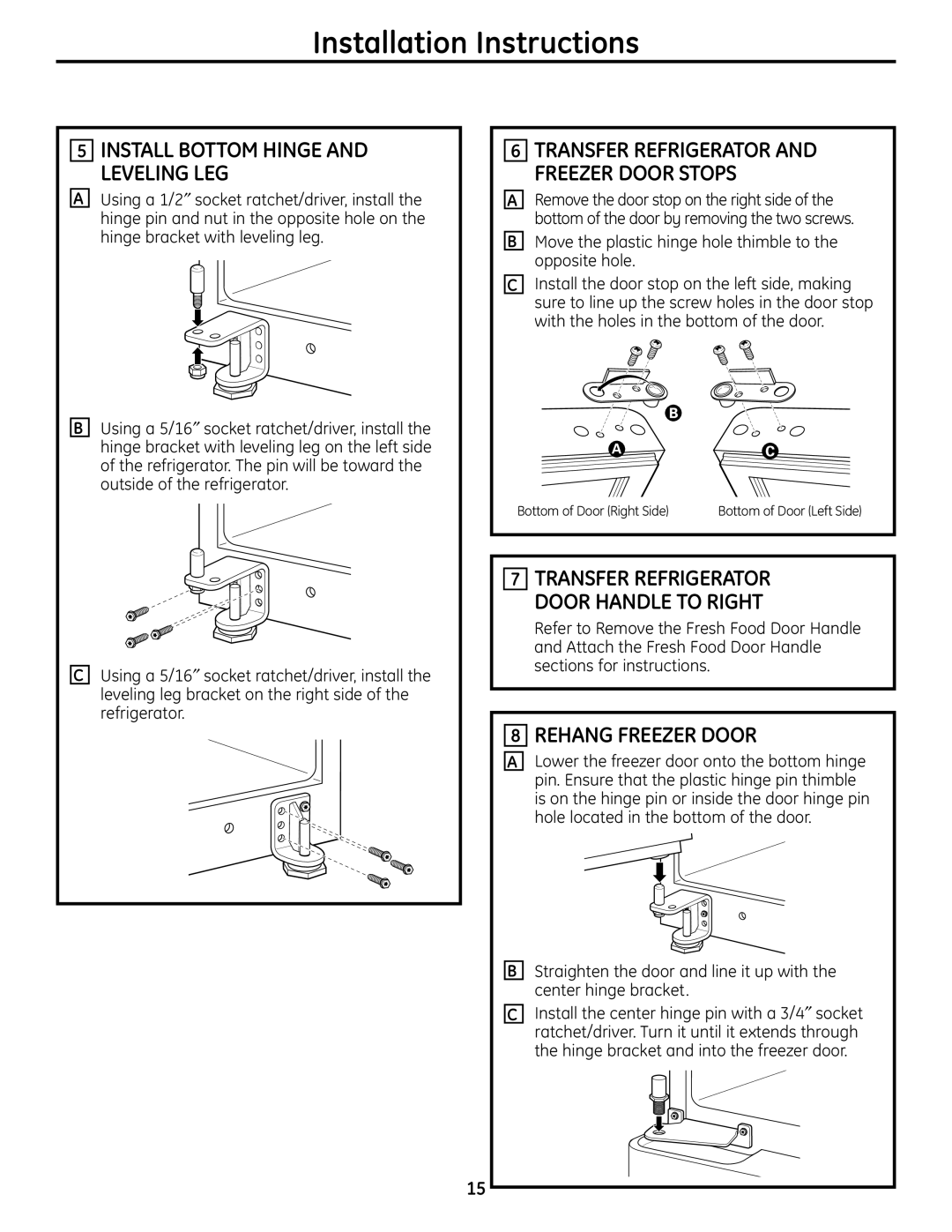 Moffat PFSS6SKXSS Rehang Freezer Door, Install Bottom Hinge and Leveling LEG, Transfer Refrigerator Door Handle to Right 