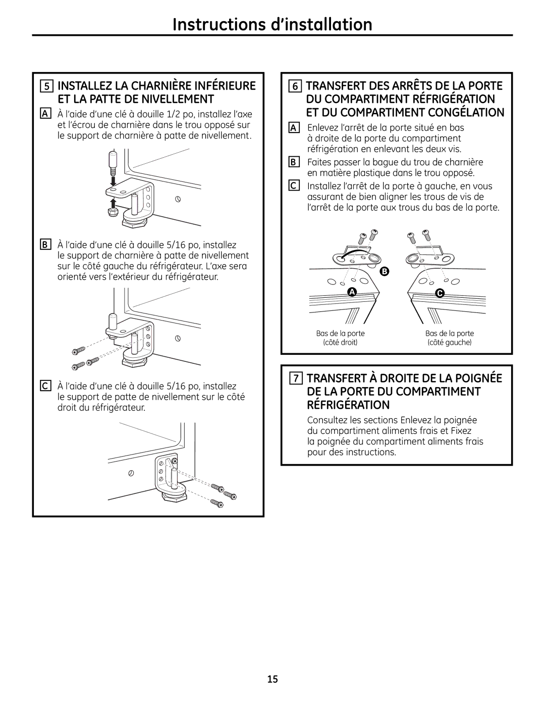 Moffat PFSS6SKXSS operating instructions Installez LA Charnière Inférieure ET LA Patte DE Nivellement 