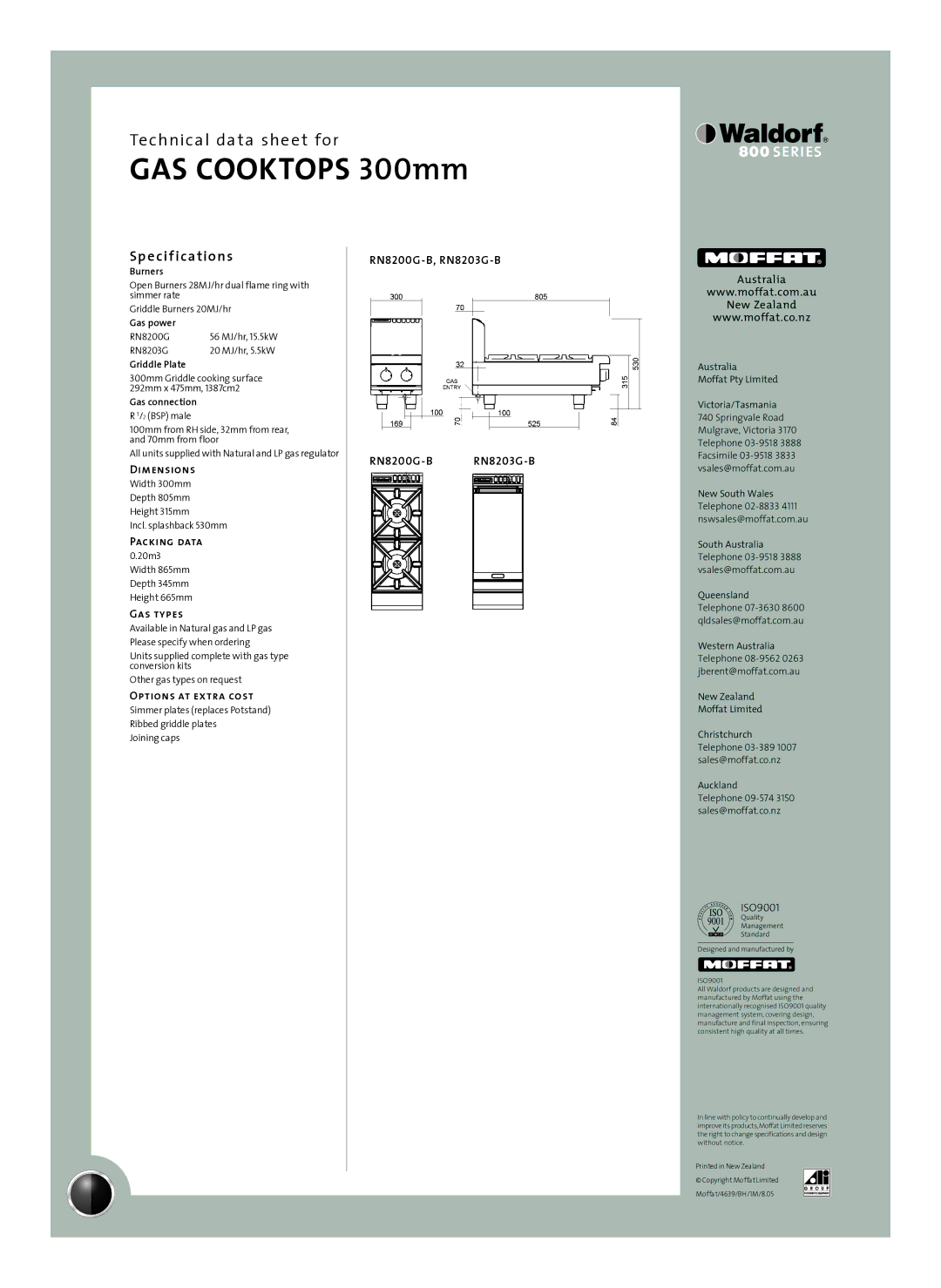 Moffat RN8203G-B, RN8200G-B manual Sp e cif ications 