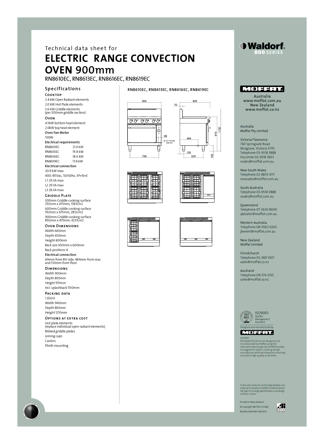 Moffat RN8613EC, RN8610EC, RN8619EC, RN8616EC manual Sp e cif ications 