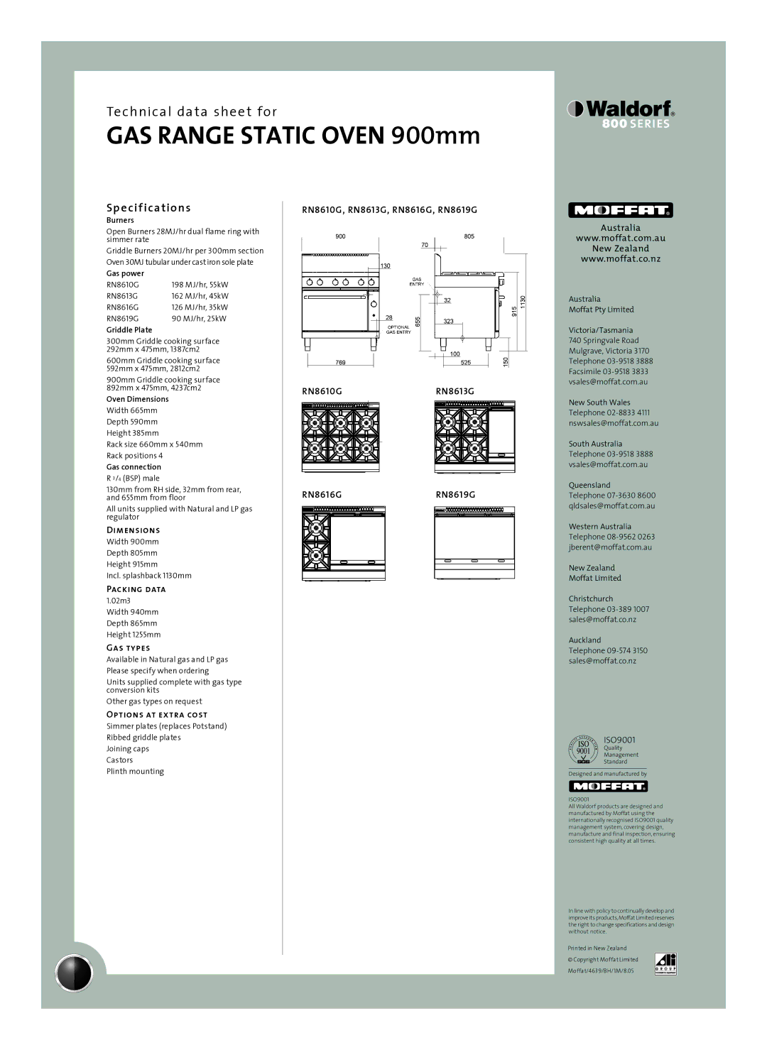 Moffat RN8616G, RN8610G, RN8619G, RN8613G manual Sp e cif ications 