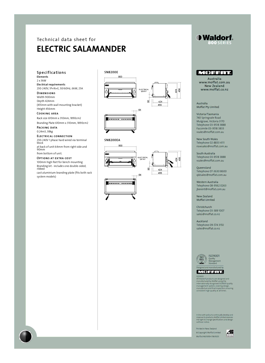 Moffat SN8200EA manual Sp e cif ications 