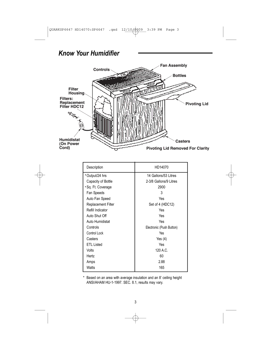 MoistAir HD14070 owner manual Know Your Humidifier 