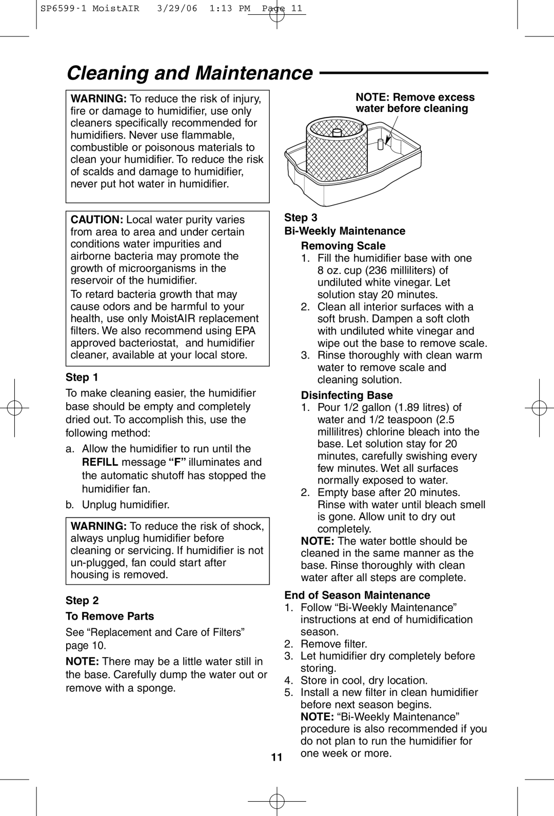 MoistAir MA 0800 0 owner manual Cleaning and Maintenance 