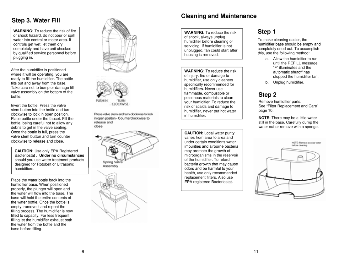 MoistAir MA0600 operating instructions Water Fill 