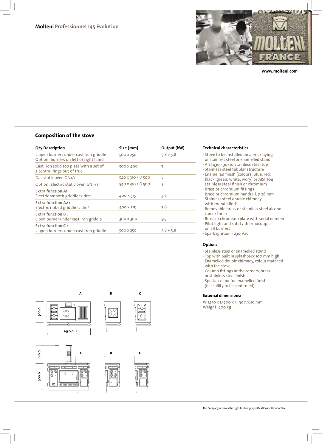 Molteni manual Molteni Professionnel 145 Evolution, Composition of the stove 