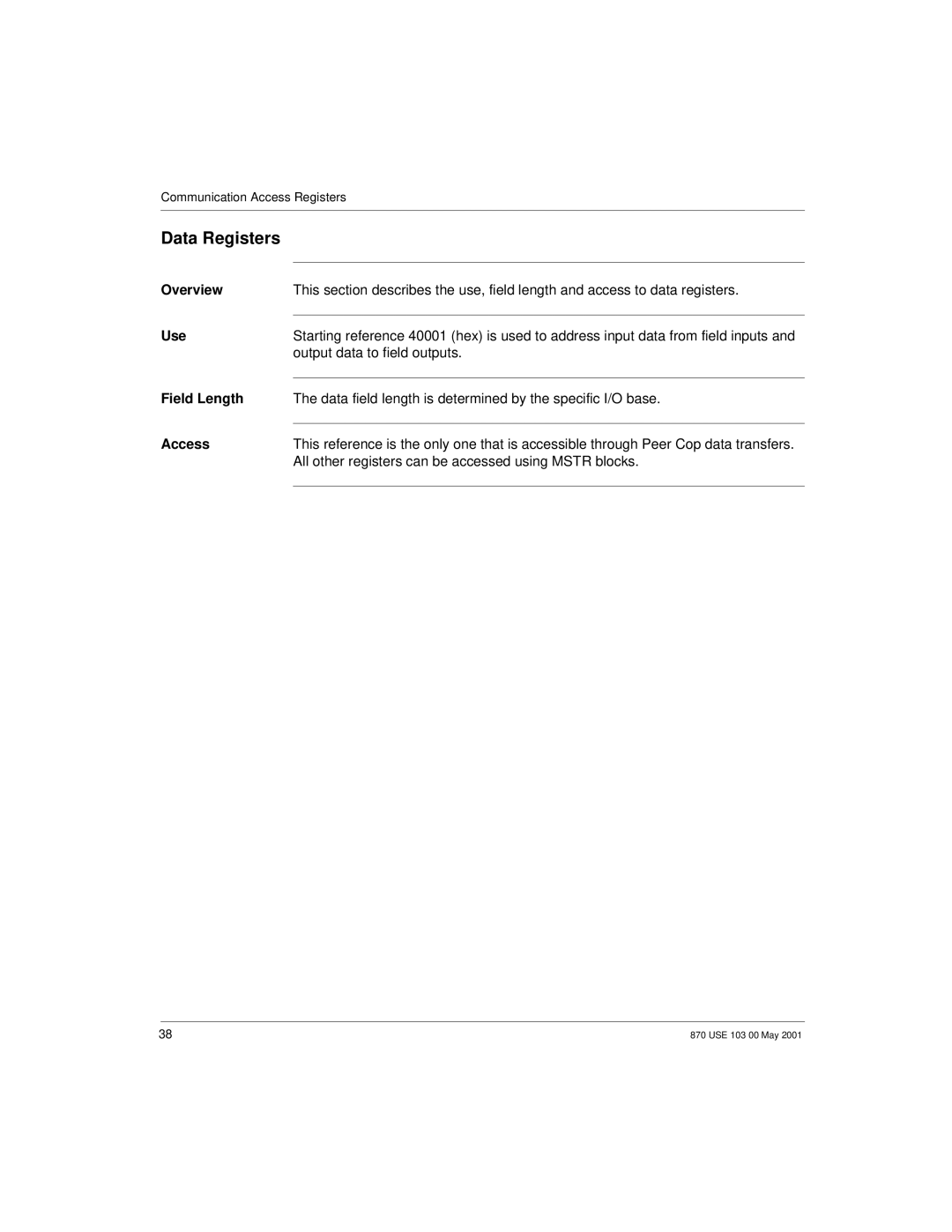 Momentum Sales & Marketing 170 PNT Series manual Data Registers, Output data to field outputs 