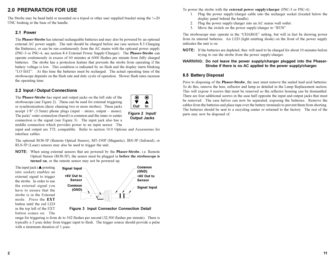 Monarch 1071-4833-121 instruction manual Preparation for USE, Power, Battery Disposal, Input / Output Connections 