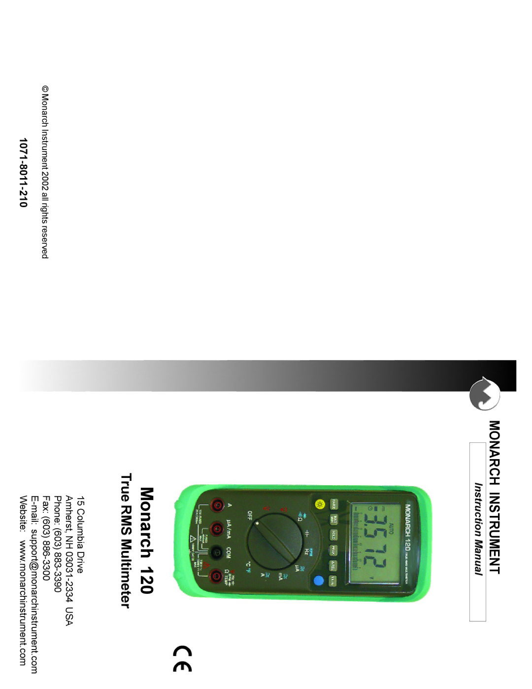 Monarch 120 instruction manual Monarch, True RMS Multimeter 