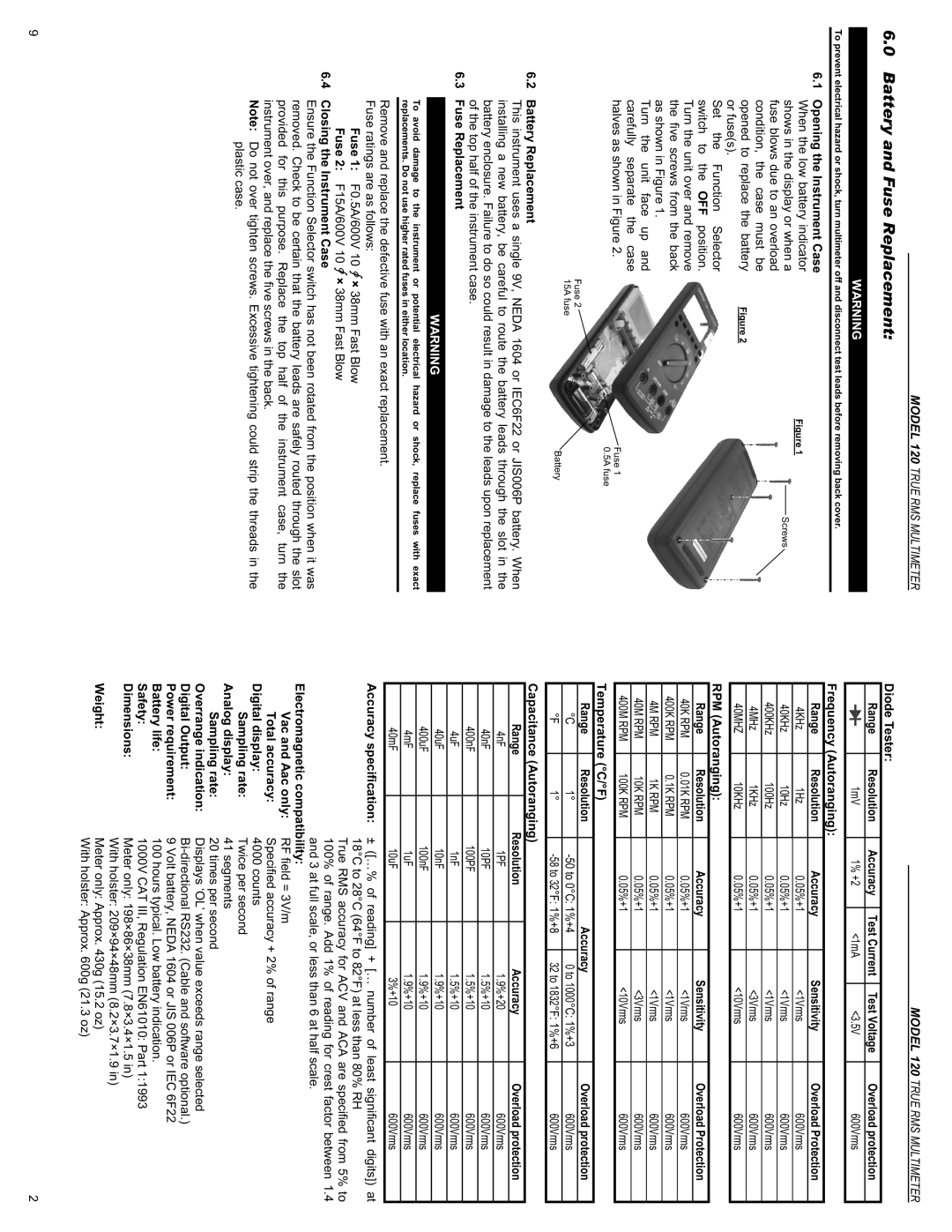 Monarch 120 instruction manual Battery and Fuse Replacement 