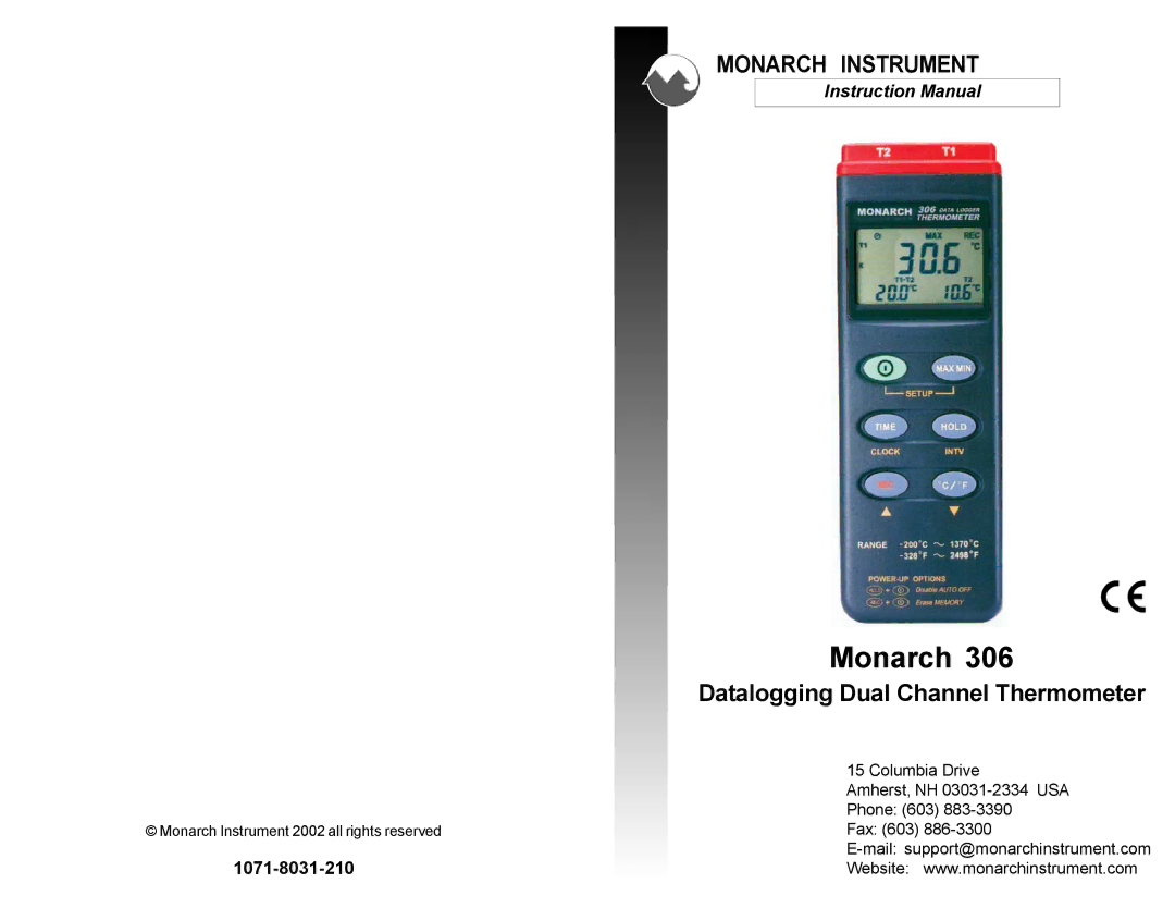 Monarch 306 instruction manual Monarch, Datalogging Dual Channel Thermometer 