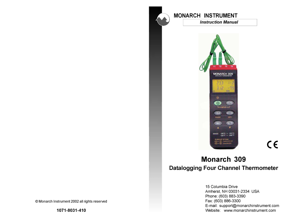 Monarch 309 instruction manual Monarch, Datalogging Four Channel Thermometer 