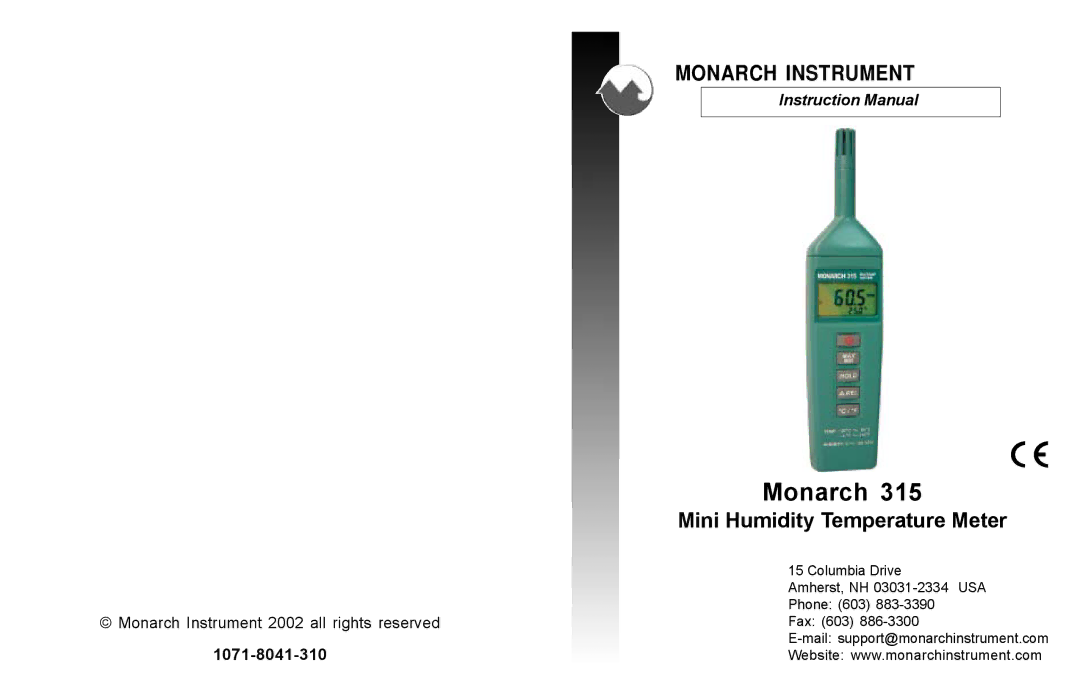 Monarch 315 instruction manual Monarch, Mini Humidity Temperature Meter 