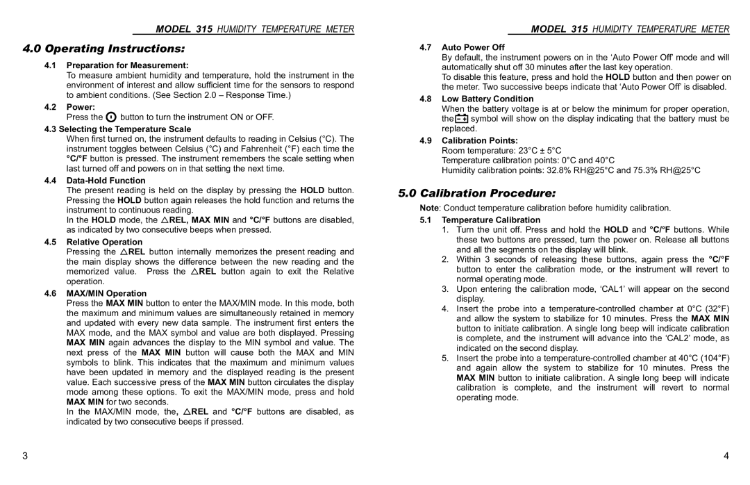 Monarch 315 instruction manual Operating Instructions, Calibration Procedure 