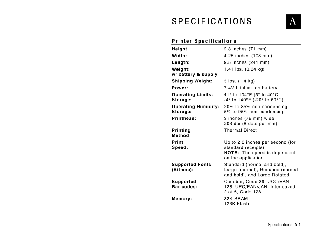 Monarch 6017 manual Specification S, I n t e r Specification s 