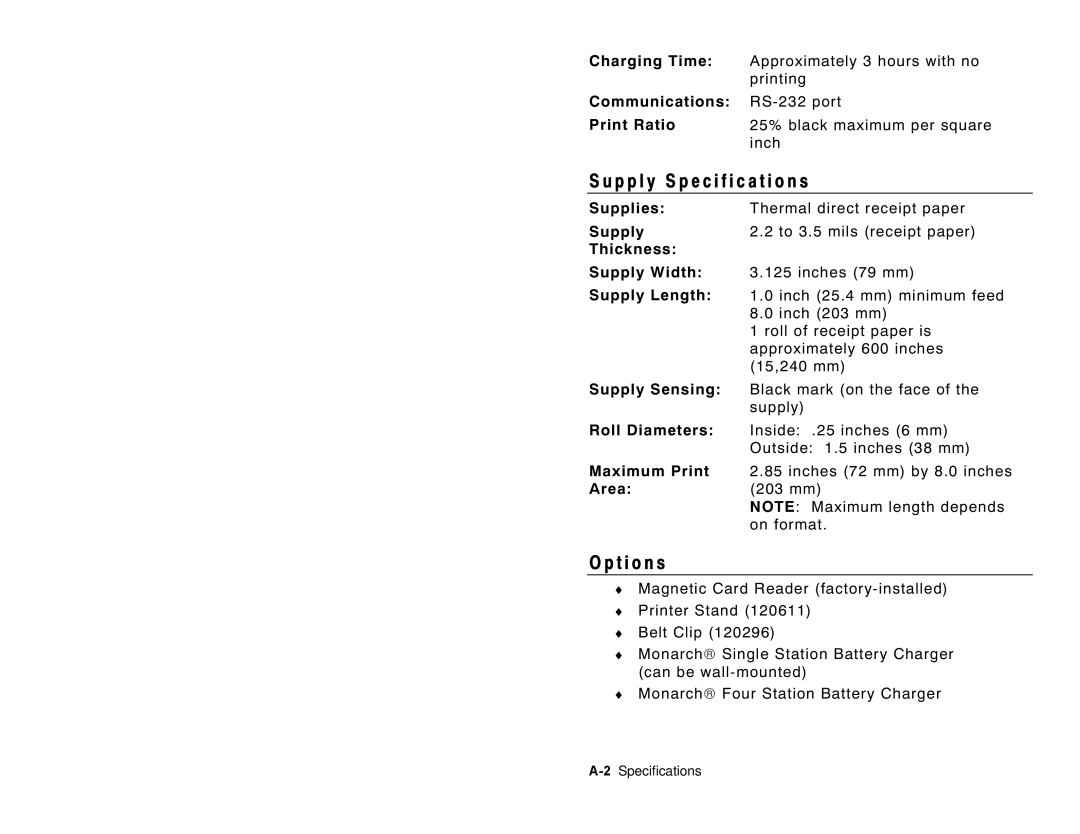 Monarch 6017 manual P p l y Specification s, T i o n s 