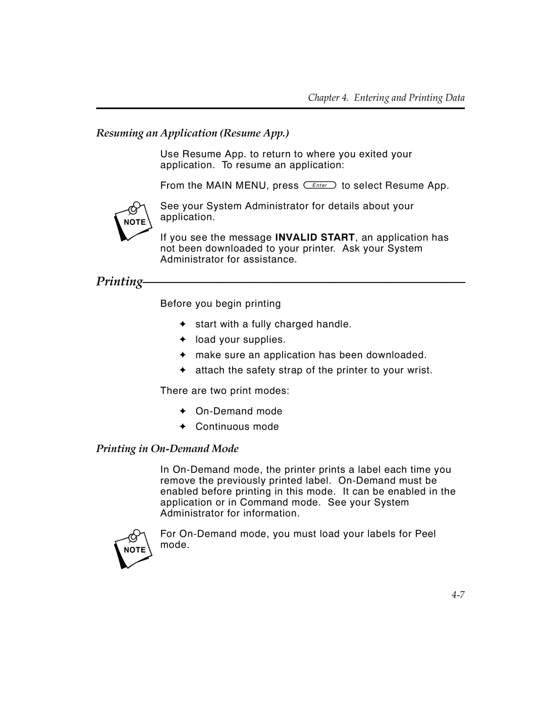 Monarch 6030TM manual Resuming an Application Resume App, Printing in On-Demand Mode 