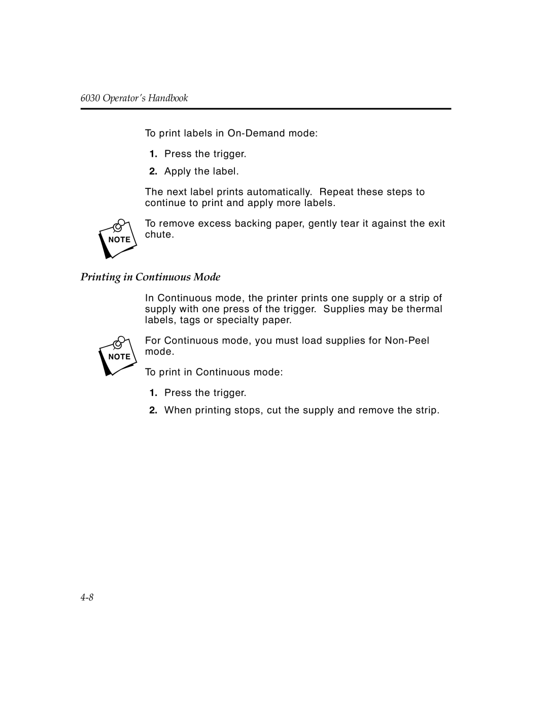 Monarch 6030TM manual Printing in Continuous Mode 