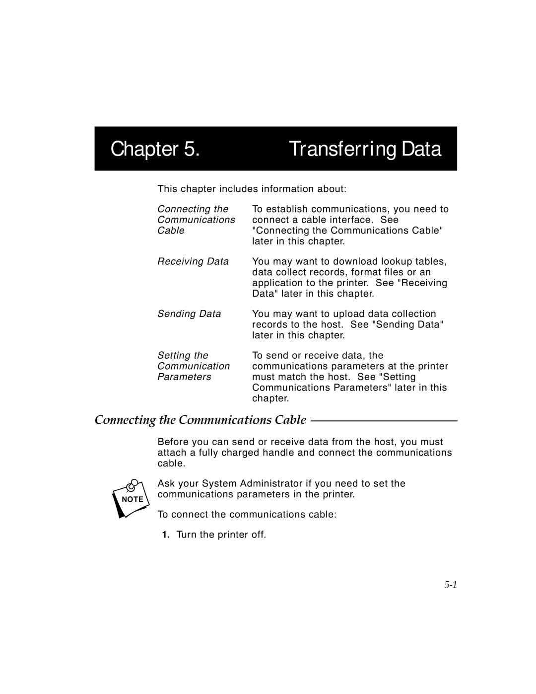 Monarch 6030TM manual Chapter Transferring Data, Connecting the Communications Cable 