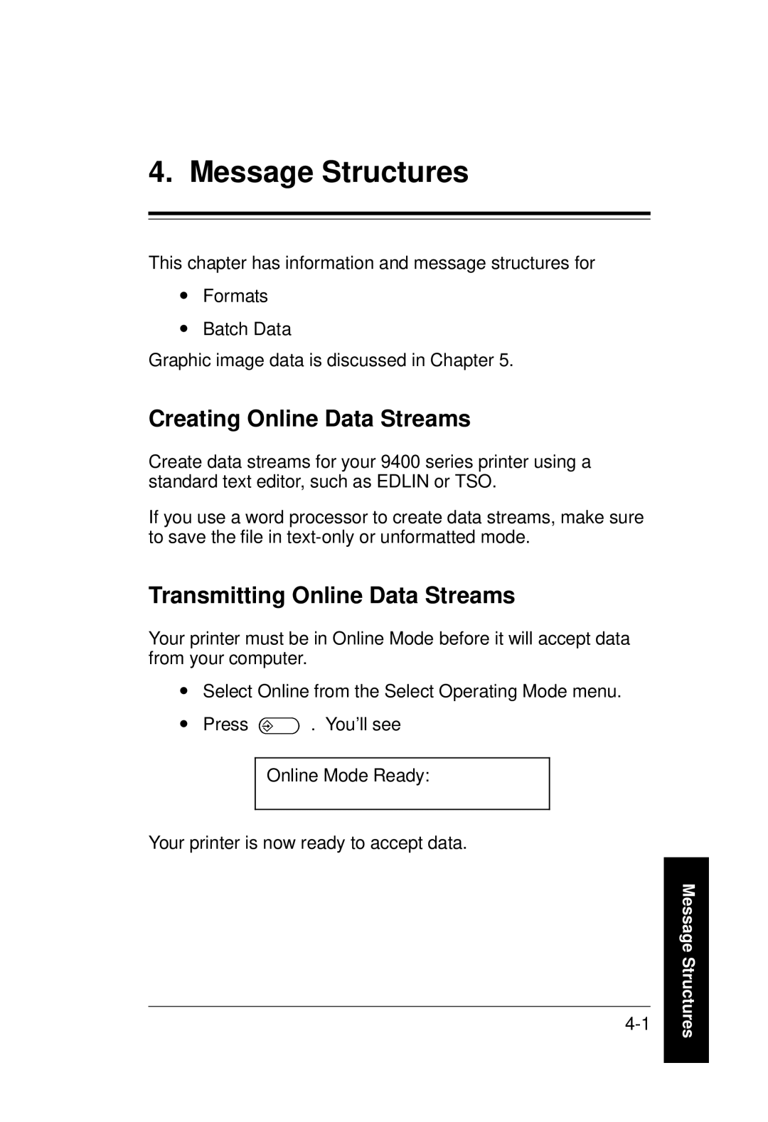 Monarch 9400 Series manual Creating Online Data Streams, Transmitting Online Data Streams 