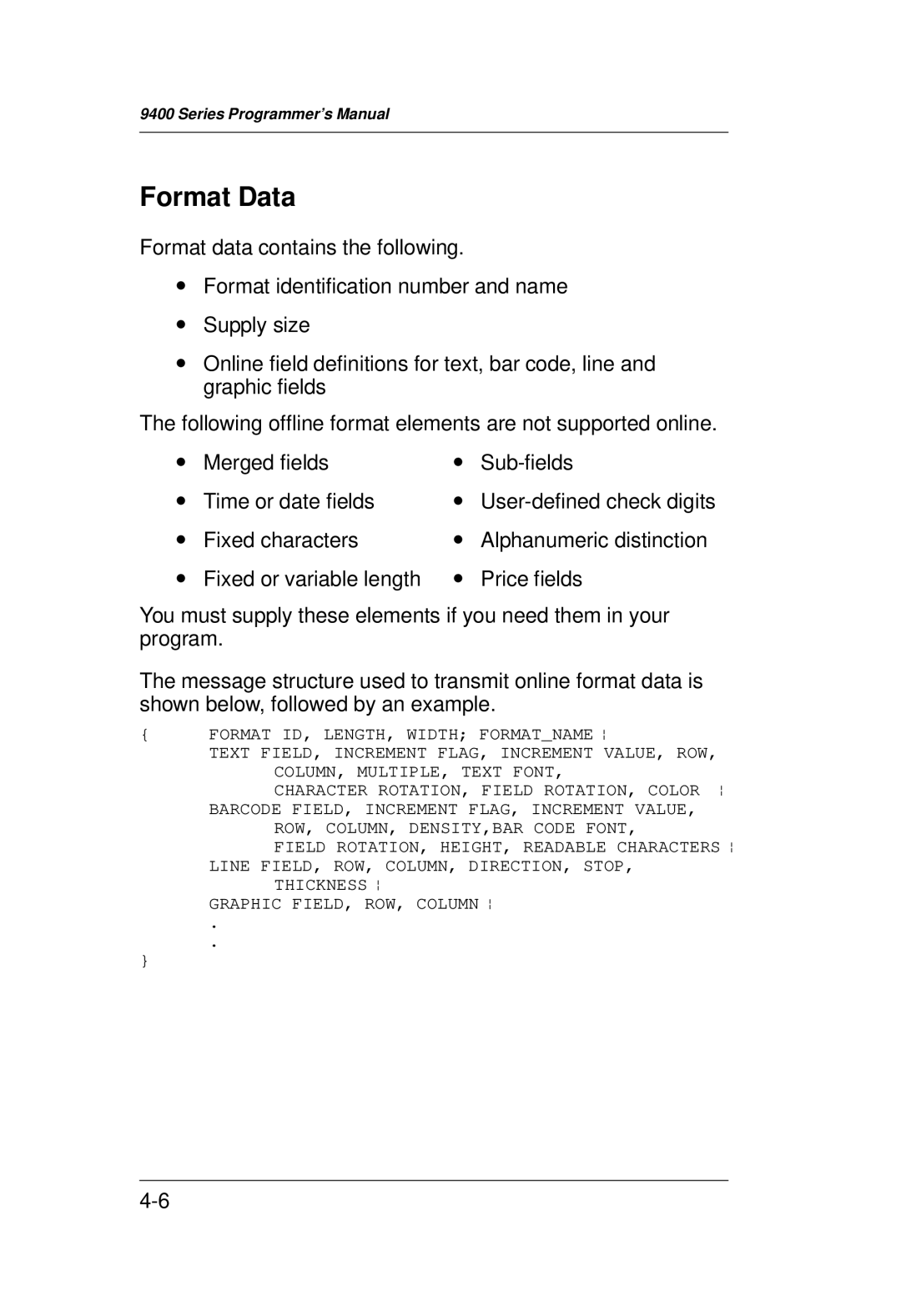 Monarch 9400 Series manual Format Data 