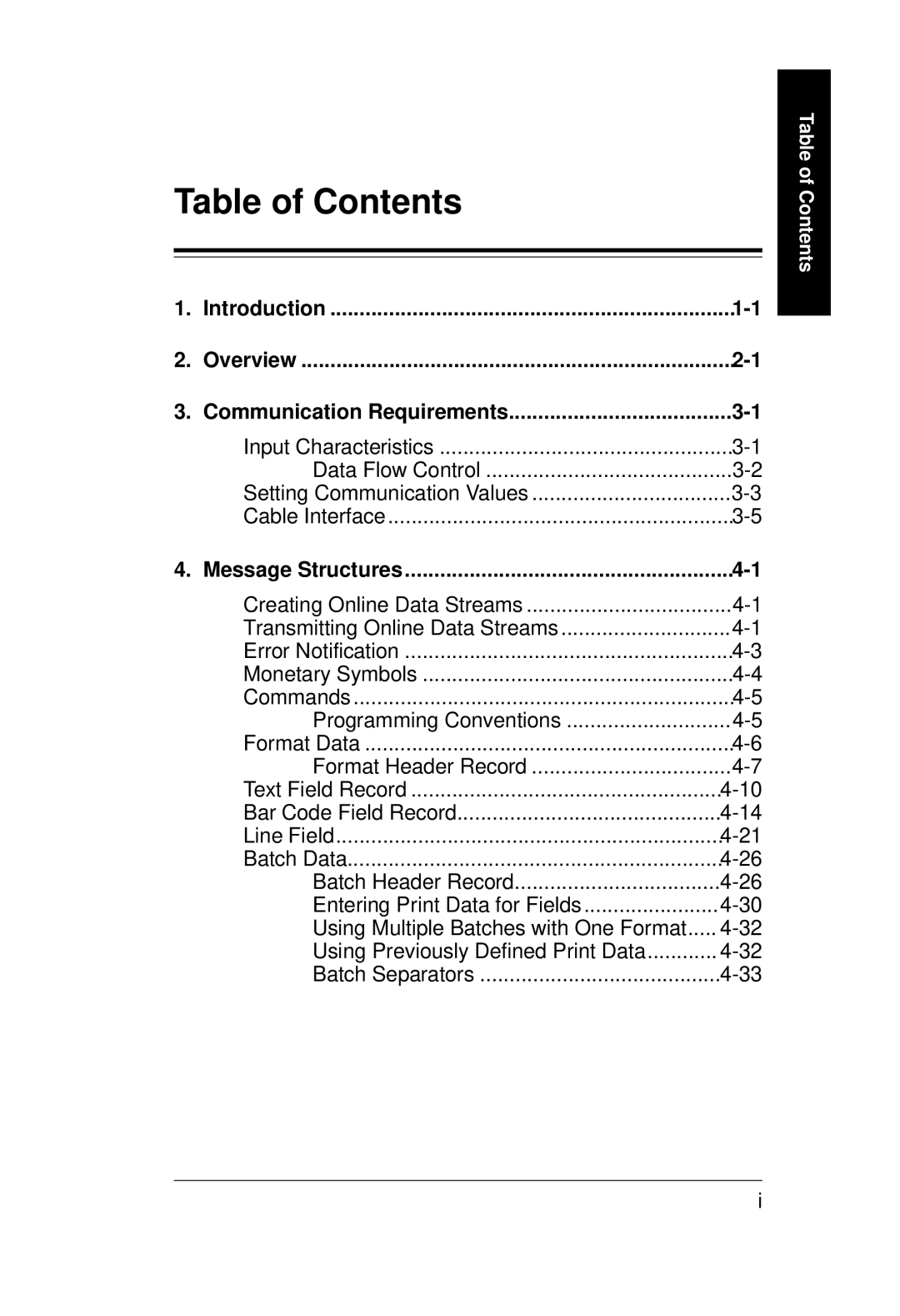 Monarch 9400 Series manual Table of Contents 