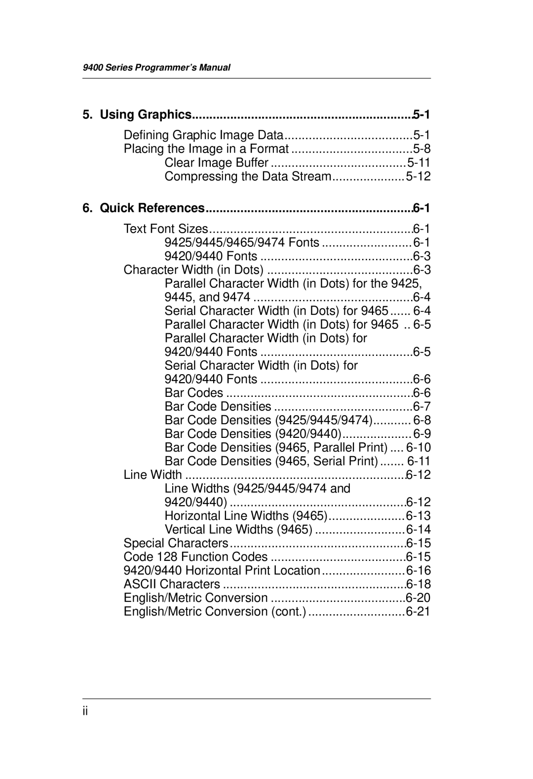 Monarch 9400 Series manual Parallel Character Width in Dots for 