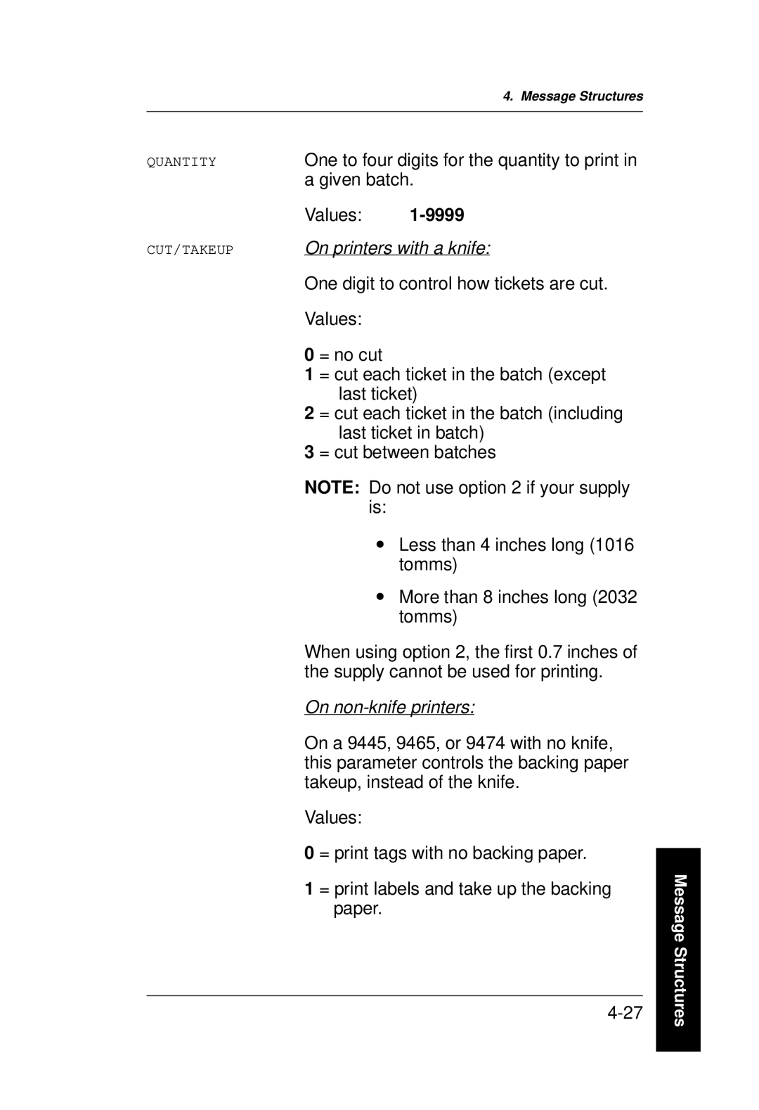 Monarch 9400 Series manual 9999, On printers with a knife 