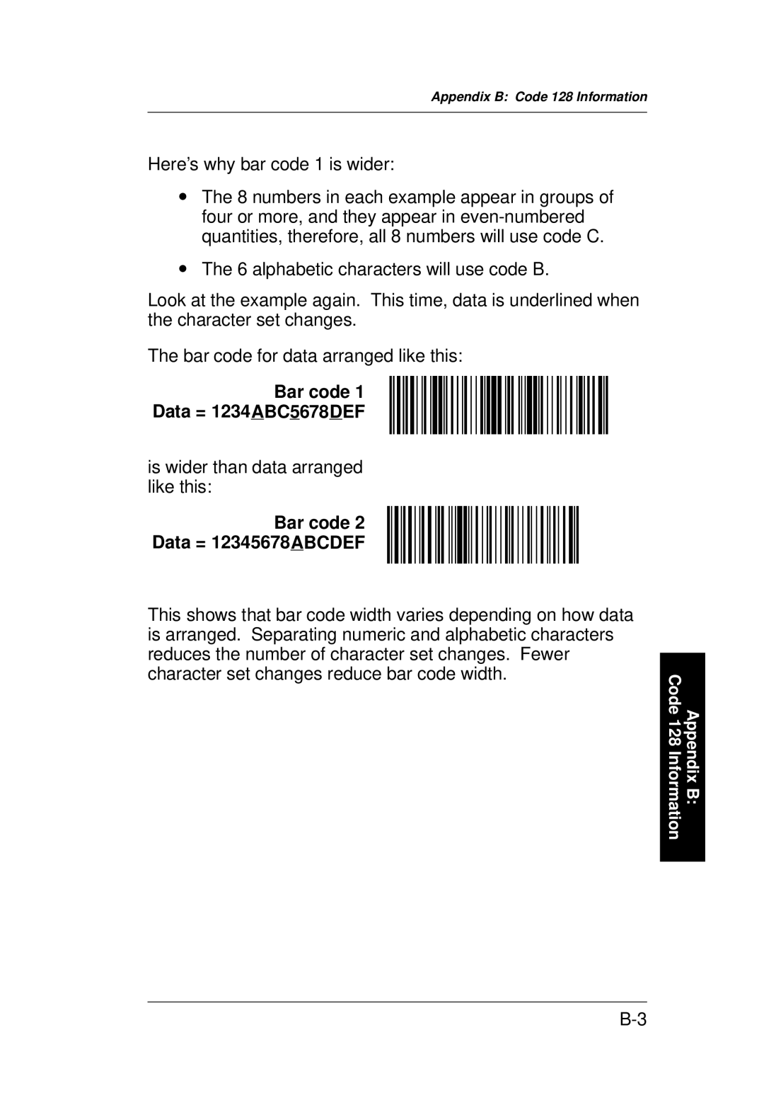 Monarch 9400 Series manual Appendix B Code 128 Information 