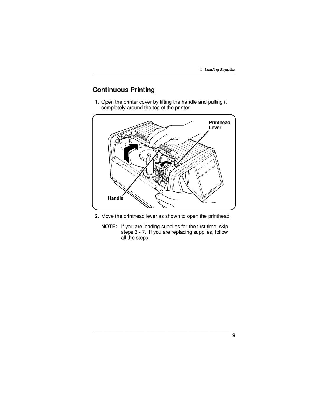 Monarch 9401, 9402 manual Continuous Printing 