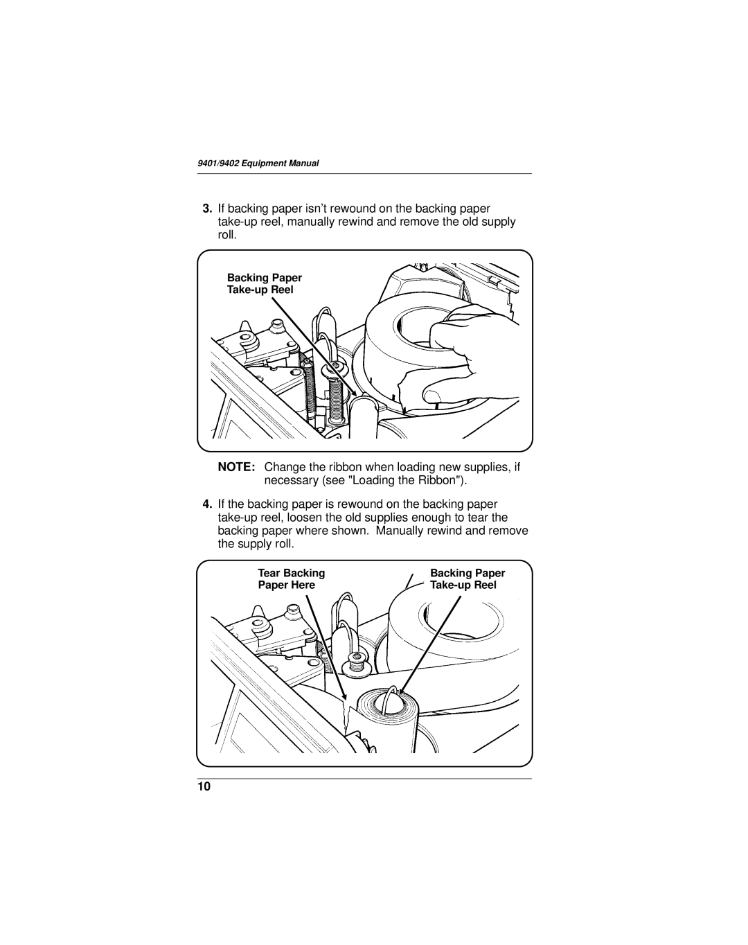 Monarch 9402, 9401 manual Backing Paper Take-up Reel 