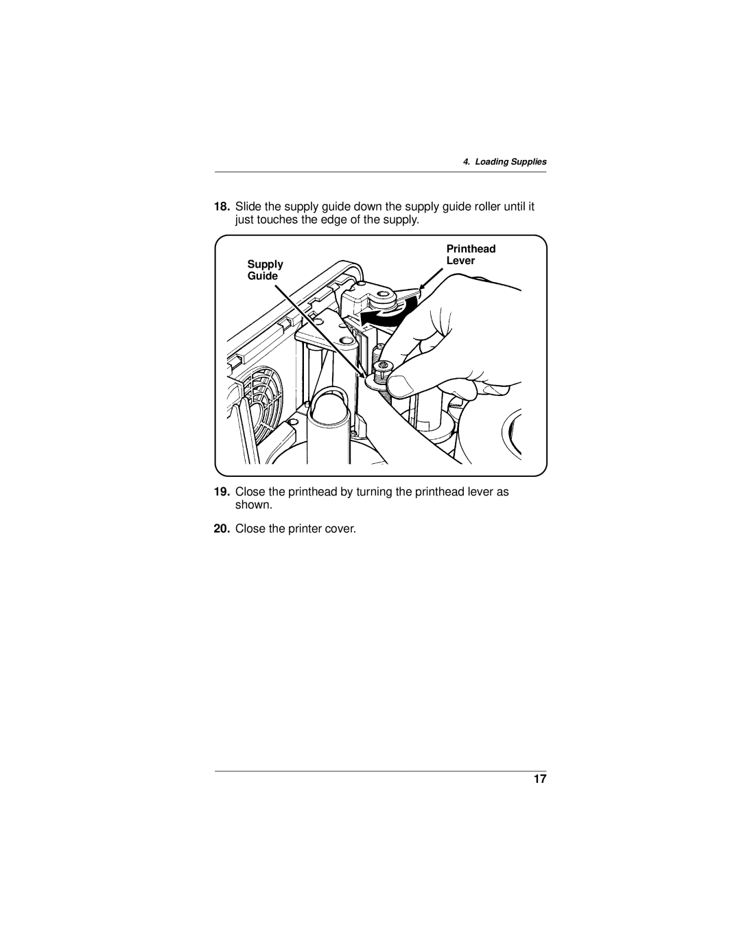 Monarch 9401, 9402 manual Printhead SupplyLever Guide 