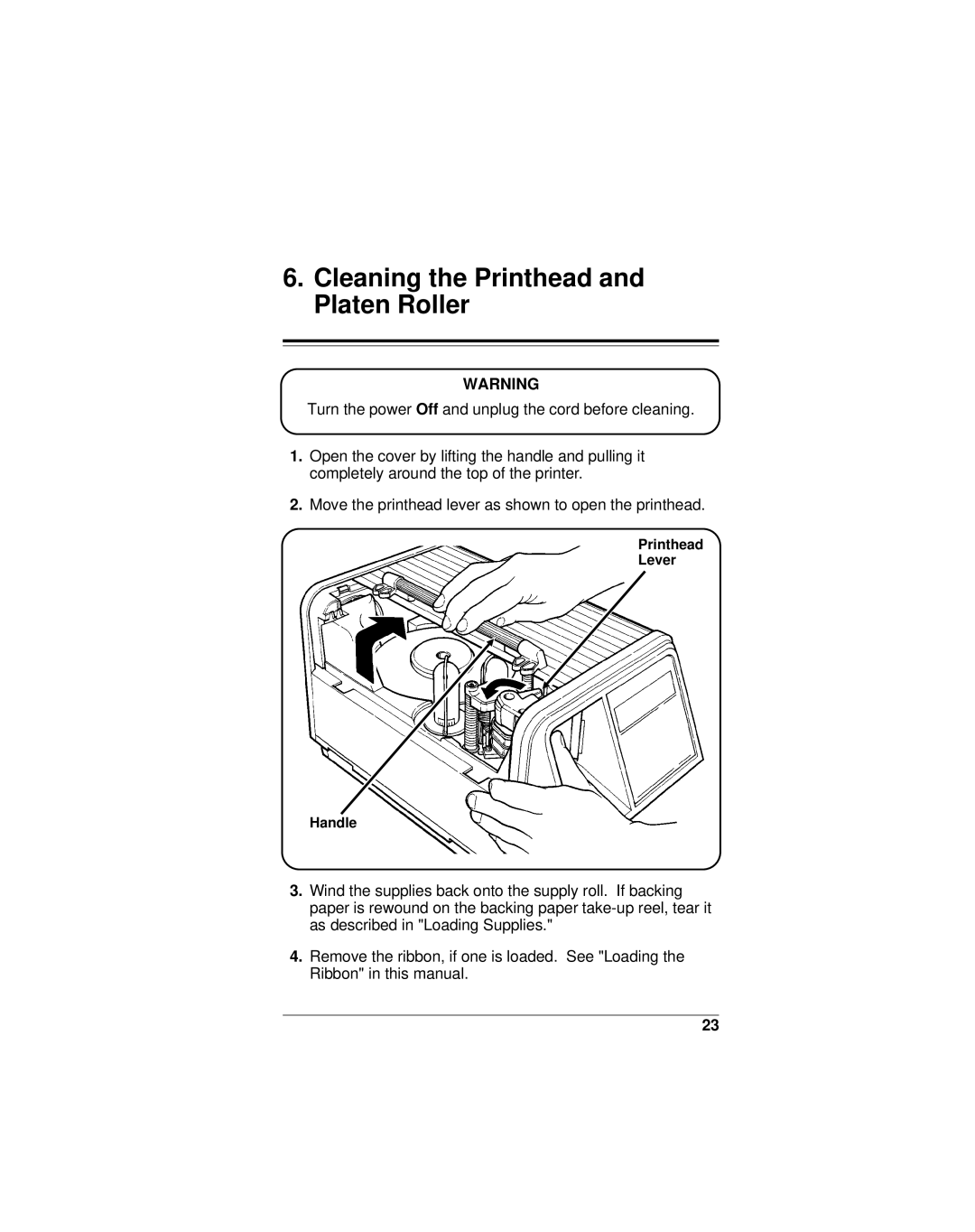 Monarch 9401, 9402 manual Cleaning the Printhead and Platen Roller 