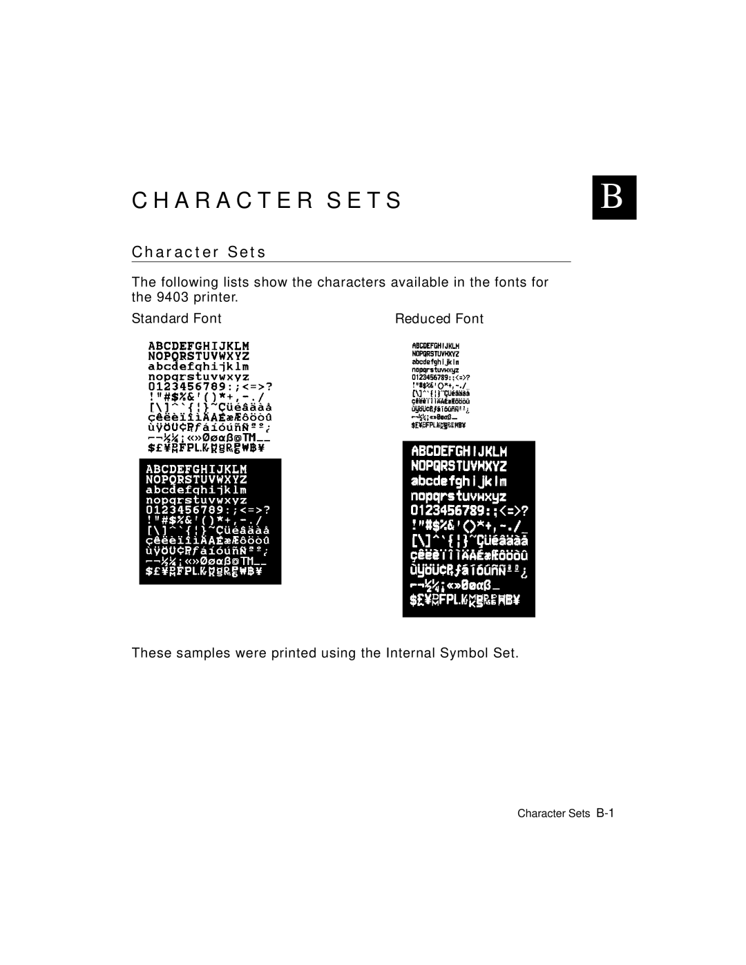 Monarch 9403TM manual A R a C T E R S E T S, A r a c t e r S e t s, Standard Font 