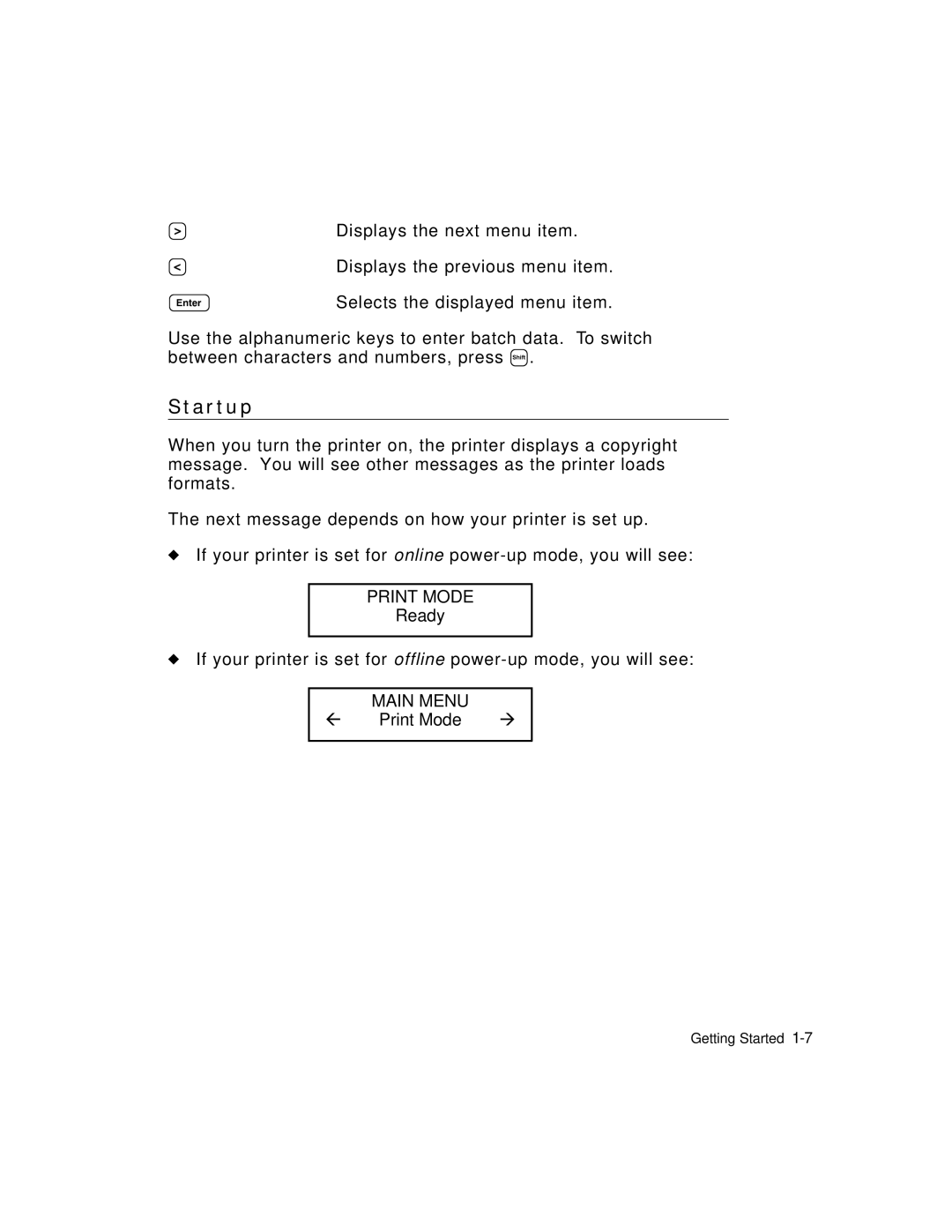 Monarch 9403TM manual A r t u p, Print Mode, Main Menu 