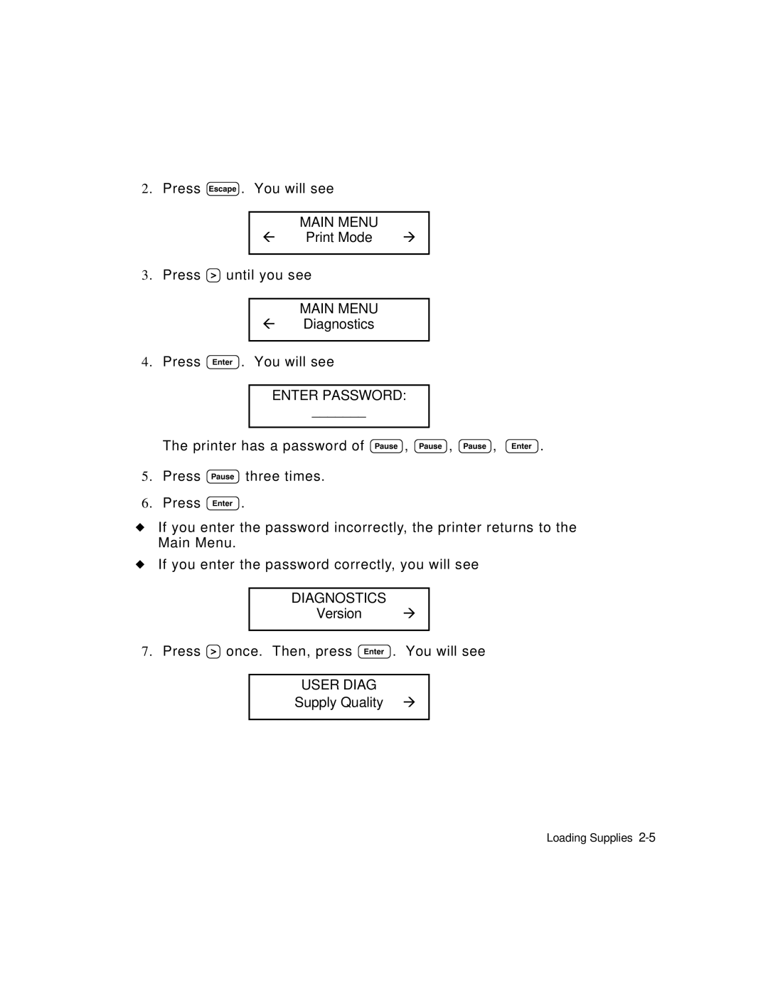 Monarch 9403TM manual Enter Password, Diagnostics, User Diag 