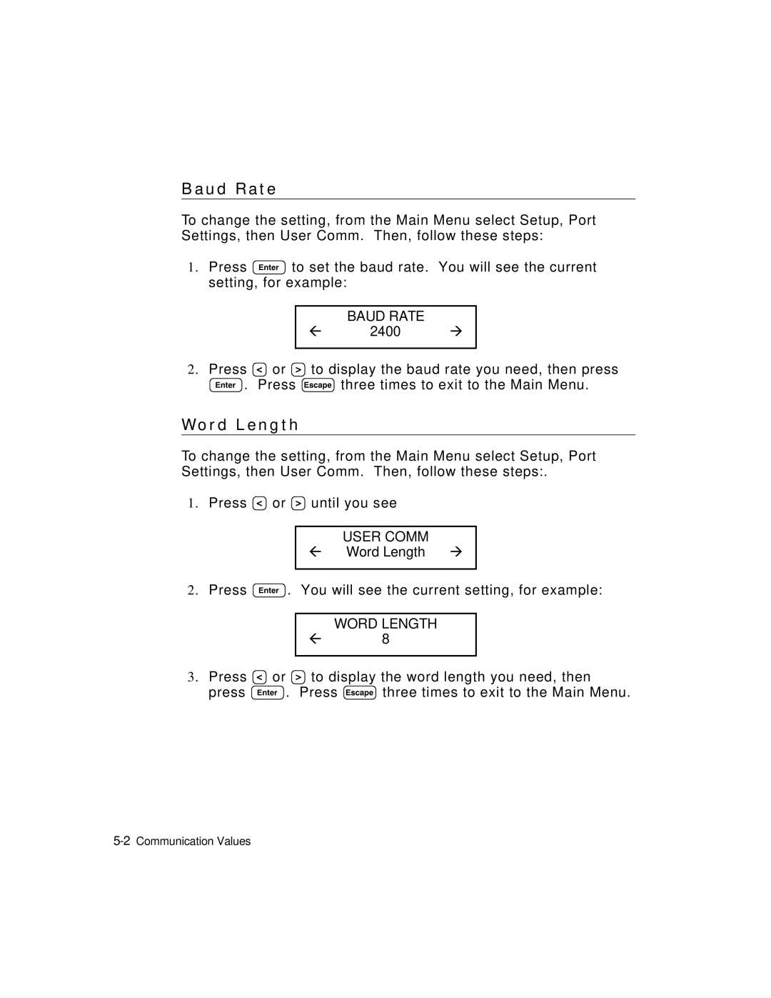 Monarch 9403TM manual U d R a t e, R d L e n g t h, Baud Rate, User Comm, Word Length 