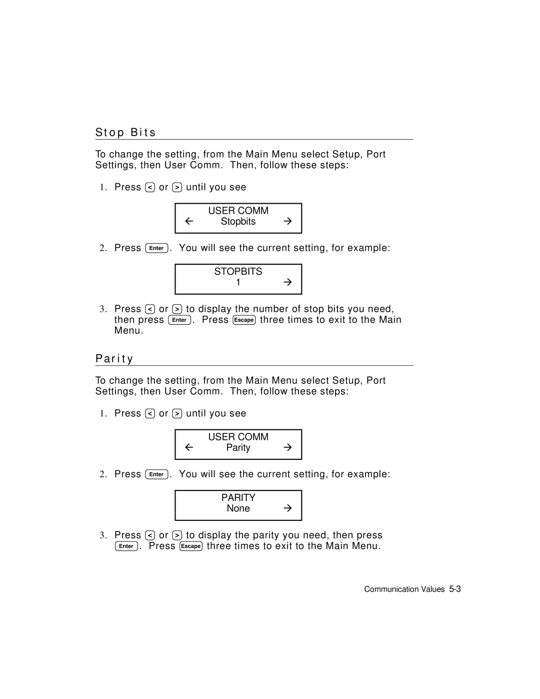 Monarch 9403TM manual O p B i t s, R i t y, Stopbits, Parity 