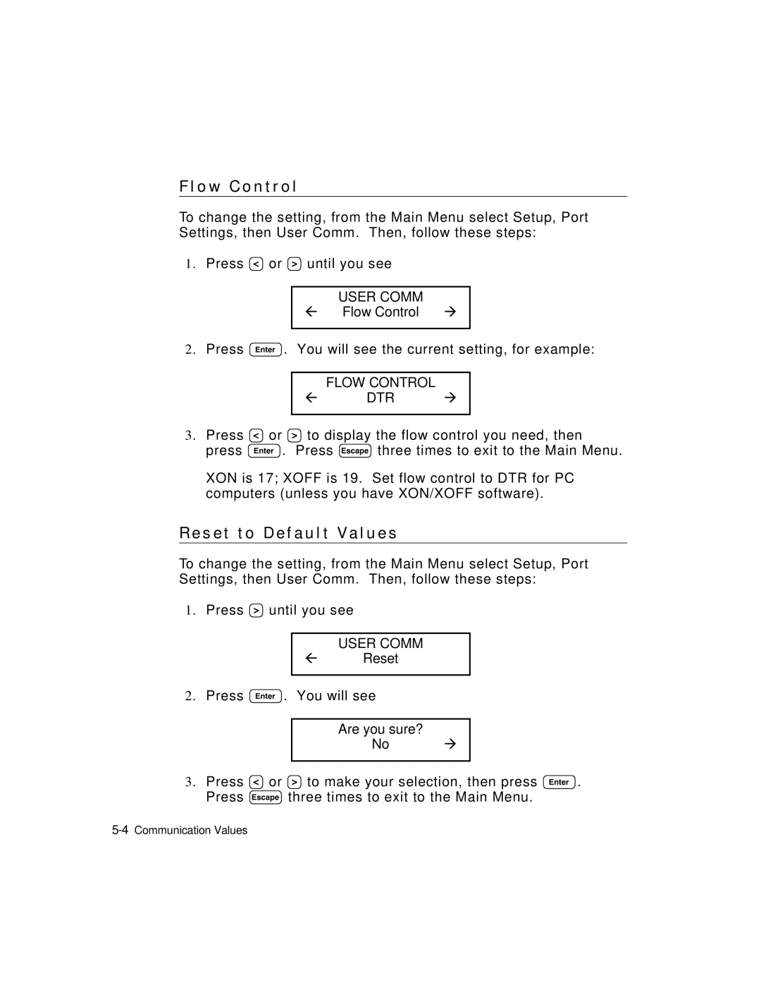 Monarch 9403TM manual O w C o n t r o l, S e t t o D e Fault V a l u e s, Flow Control 