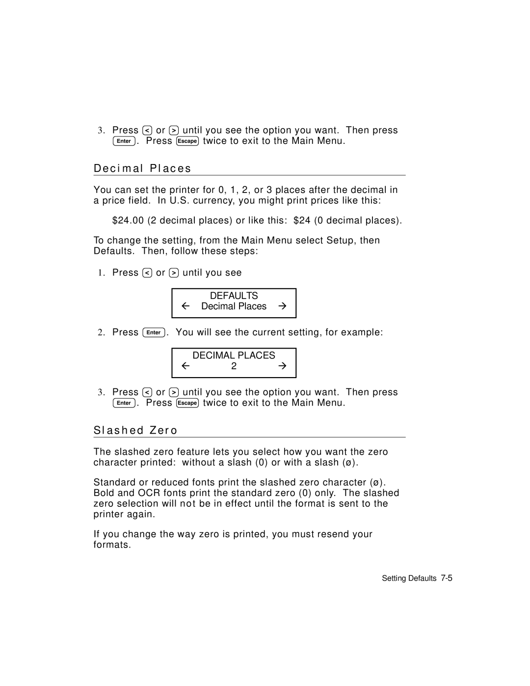 Monarch 9403TM manual C i m a l P l a c e s, A s h e d Z e r o, Decimal Places 