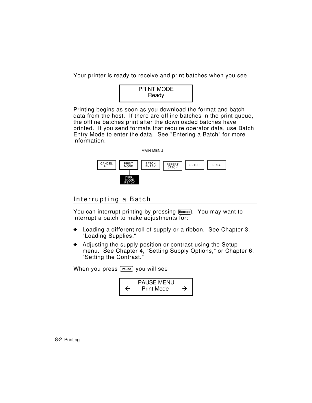 Monarch 9403TM manual T e r r u p t i n g a B a t c h, Pause Menu 