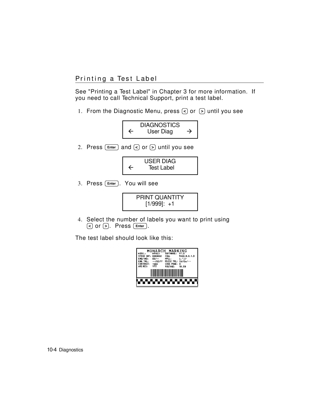 Monarch 9403TM manual I n t i n g a Te s t L a b e l, Print Quantity 