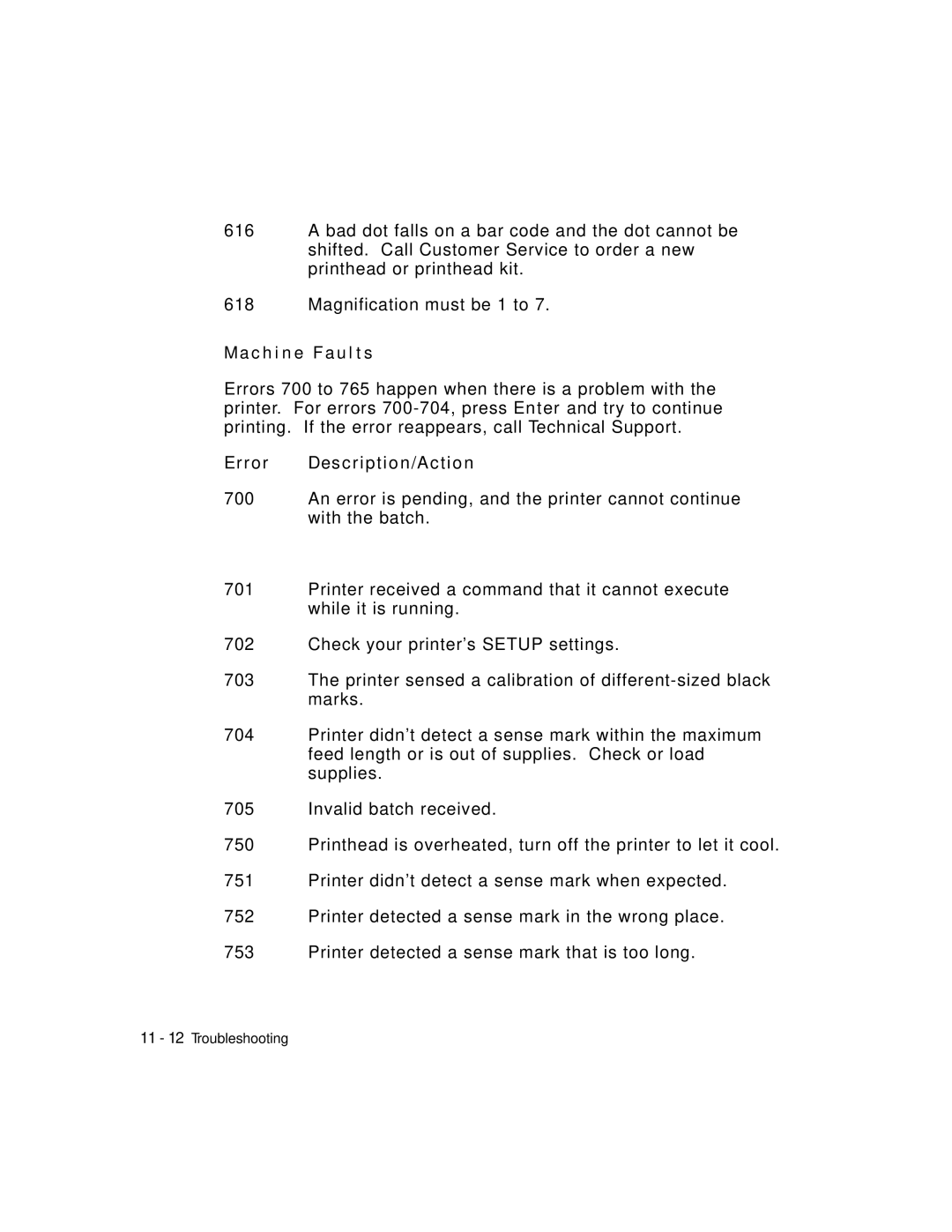 Monarch 9403TM manual C h i n e Fault s 