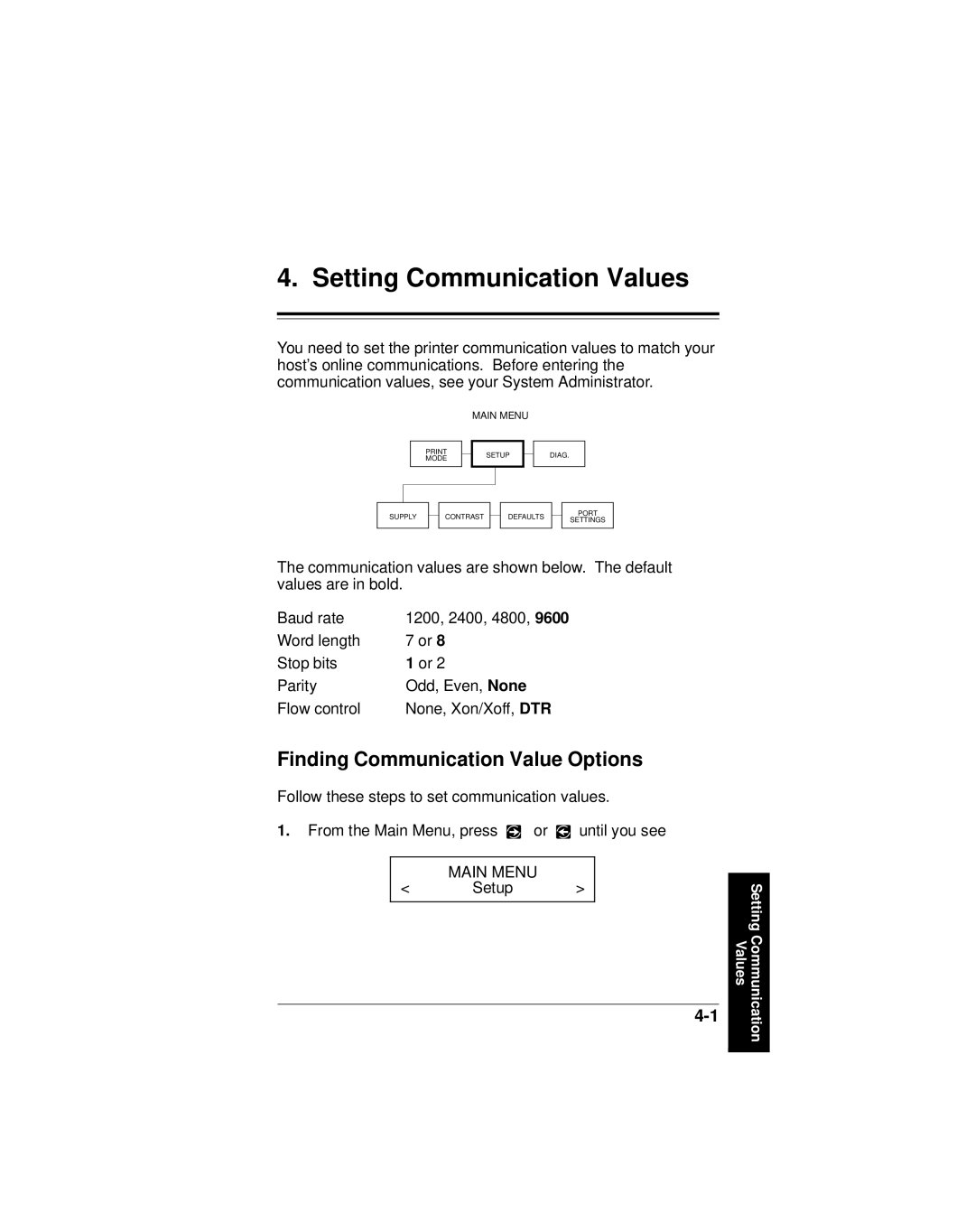 Monarch 9406 manual Setting Communication Values, Finding Communication Value Options 