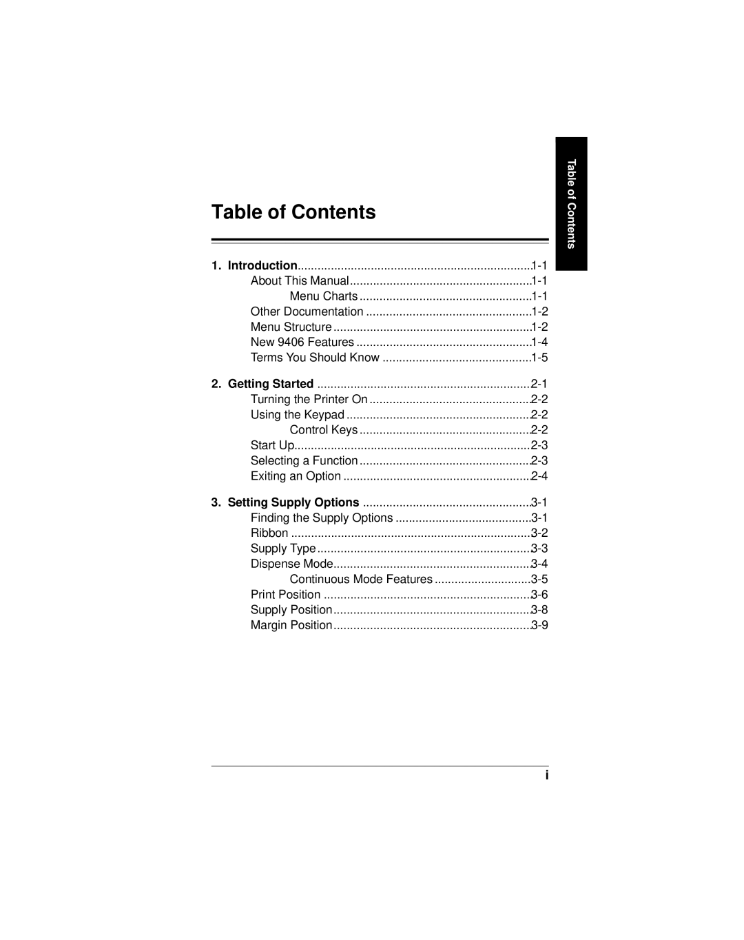 Monarch 9406 manual Table of Contents 