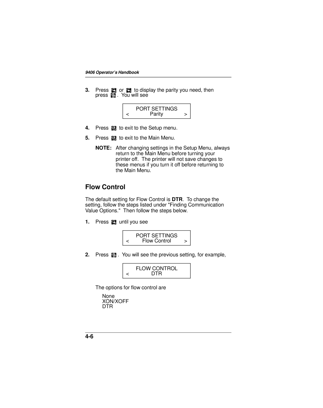 Monarch 9406 manual Flow Control DTR, Xon/Xoff Dtr 