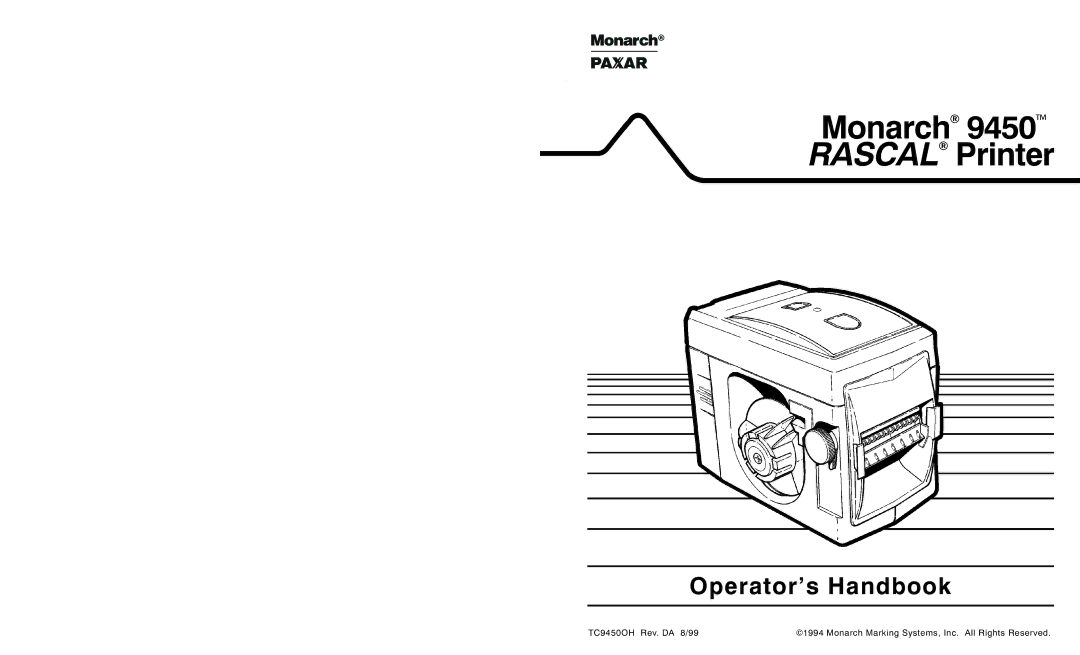 Monarch 9450 manual Monarch Rascal Printer 