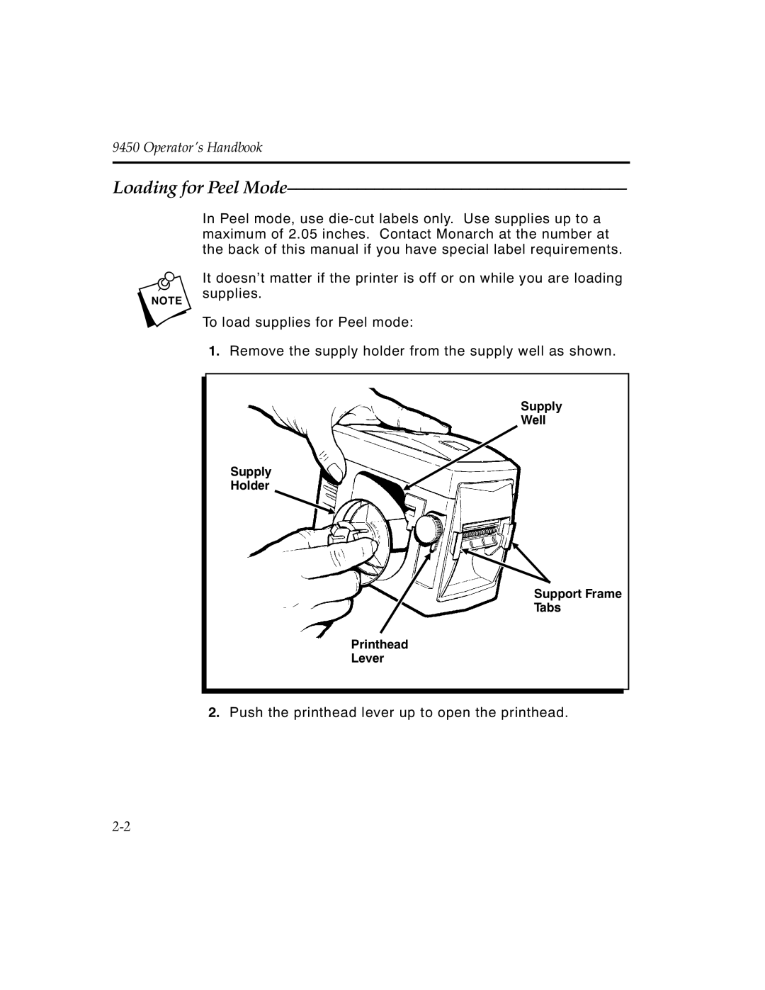 Monarch 9450 manual Loading for Peel Mode 