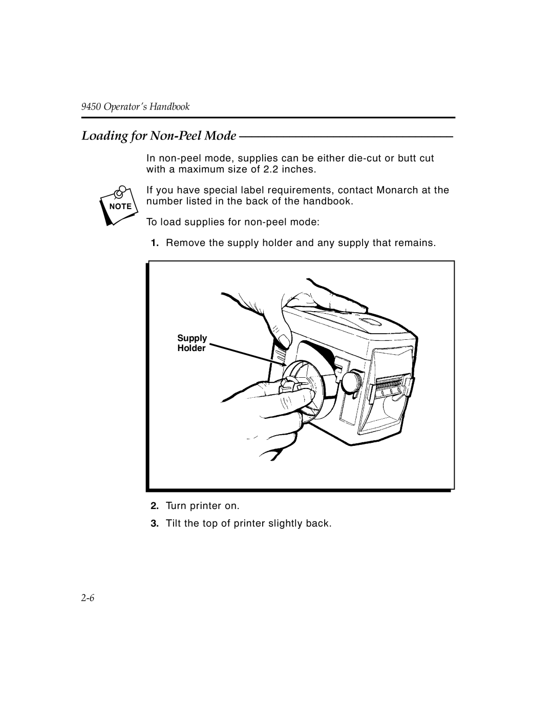 Monarch 9450 manual Loading for Non-Peel Mode 