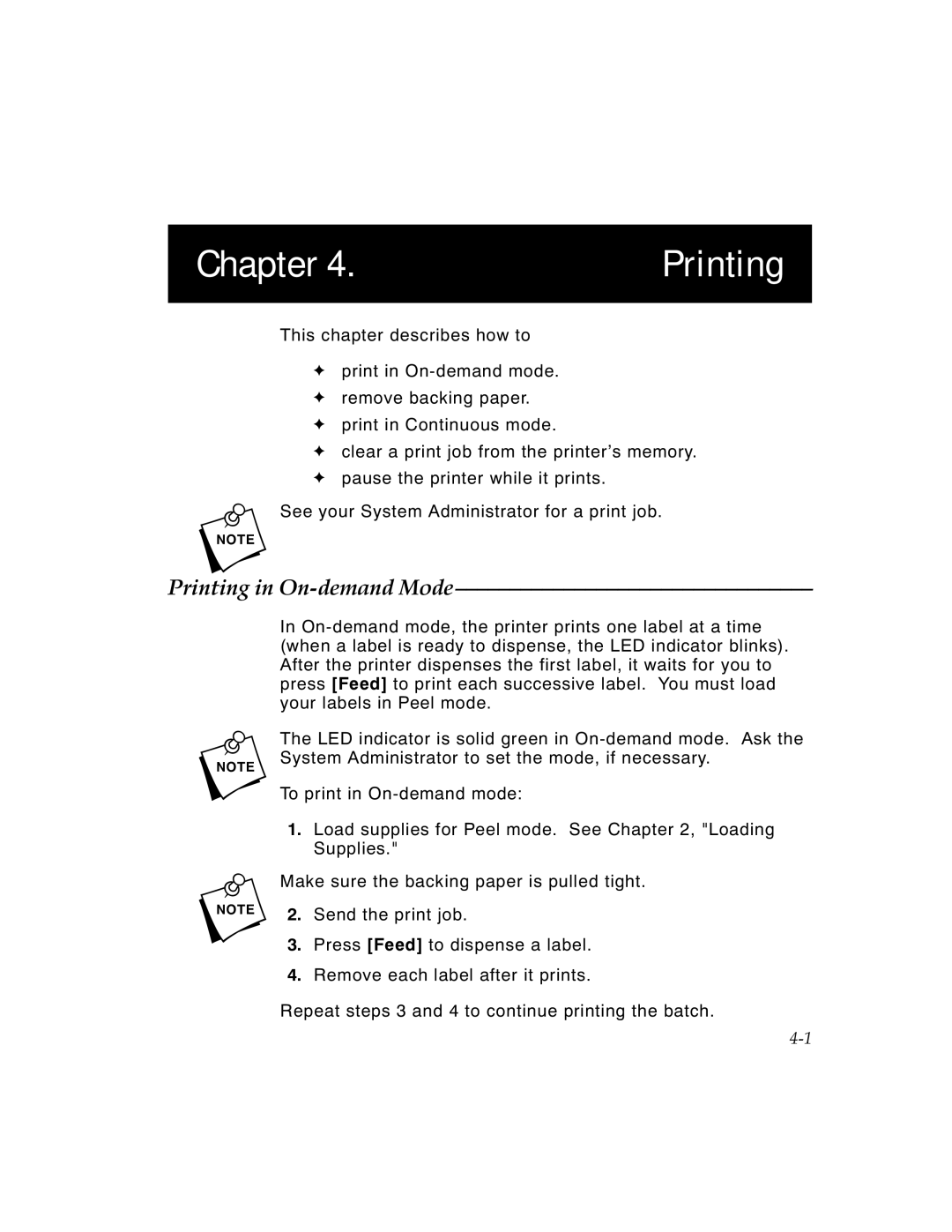 Monarch 9450 manual Chapter Printing, Printing in On-demand Mode 